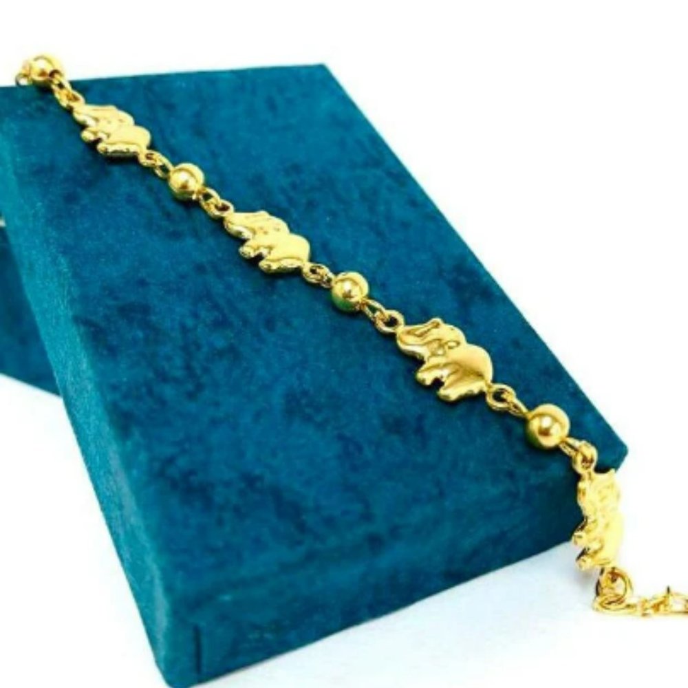 Womens Elephant Bracelet with Yellow Beads 7.5" 3.5g Good Luck Elephants Jewelry